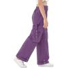 imageRolanko Girls Cargo Pants Wide Leg Loose Cargo Trousers with Pockets Streetwear Kids Pants 415 YearsDarkpurple