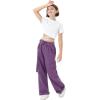 imageRolanko Girls Cargo Pants Wide Leg Loose Cargo Trousers with Pockets Streetwear Kids Pants 415 YearsDarkpurple