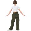 imageRolanko Girls Cargo Pants Wide Leg Loose Cargo Trousers with Pockets Streetwear Kids Pants 415 YearsGreen