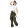 imageRolanko Girls Cargo Pants Wide Leg Loose Cargo Trousers with Pockets Streetwear Kids Pants 415 YearsGreen