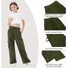 imageRolanko Girls Cargo Pants Wide Leg Loose Cargo Trousers with Pockets Streetwear Kids Pants 415 YearsGreen
