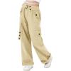 imageRolanko Girls Cargo Pants Wide Leg Loose Cargo Trousers with Pockets Streetwear Kids Pants 415 YearsKhaki