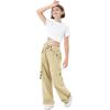 imageRolanko Girls Cargo Pants Wide Leg Loose Cargo Trousers with Pockets Streetwear Kids Pants 415 YearsKhaki