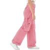 imageRolanko Girls Cargo Pants Wide Leg Loose Cargo Trousers with Pockets Streetwear Kids Pants 415 YearsPink