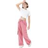imageRolanko Girls Cargo Pants Wide Leg Loose Cargo Trousers with Pockets Streetwear Kids Pants 415 YearsPink