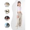 imageRolanko Girls Cargo Pants Wide Leg Streetwear Kids Pants with Pockets Trendy Jogger Trousers 414 YearsApricot