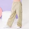 imageRolanko Girls Cargo Pants Wide Leg Streetwear Kids Pants with Pockets Trendy Jogger Trousers 414 YearsBeige