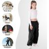 imageRolanko Girls Cargo Pants Wide Leg Streetwear Kids Pants with Pockets Trendy Jogger Trousers 414 YearsBlack