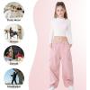 imageRolanko Girls Cargo Pants Wide Leg Streetwear Kids Pants with Pockets Trendy Jogger Trousers 414 YearsPink