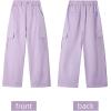imageRolanko Girls Cargo Pants Wide Leg Streetwear Kids Pants with Pockets Trendy Jogger Trousers 414 YearsPurple