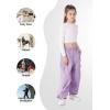 imageRolanko Girls Cargo Pants Wide Leg Streetwear Kids Pants with Pockets Trendy Jogger Trousers 414 YearsPurple