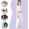 imageRolanko Girls Cargo Pants Wide Leg Streetwear Kids Pants with Pockets Trendy Jogger Trousers 414 YearsWhite