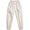 imageRolanko Girls Cargo Pants for Kids Loose Streetwear Hip Hop Dance Cotton Cargo Jogger Pants for Kids 415 YearsBeige