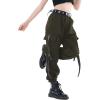 imageRolanko Girls Cargo Pants for Kids Loose Streetwear Hip Hop Dance Cotton Cargo Jogger Pants for Kids 415 YearsDark Green
