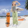 imageRolanko Girls Cargo Pants for Kids Loose Streetwear Hip Hop Dance Cotton Cargo Jogger Pants for Kids 415 YearsG1oliver Green