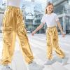 imageRolanko Girls Cargo Pants for Kids Loose Streetwear Hip Hop Dance Cotton Cargo Jogger Pants for Kids 415 YearsGolden