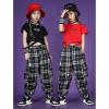imageRolanko Girls Cargo Pants for Kids Loose Streetwear Hip Hop Dance Cotton Cargo Jogger Pants for Kids 415 YearsH2black Plaid