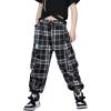 imageRolanko Girls Cargo Pants for Kids Loose Streetwear Hip Hop Dance Cotton Cargo Jogger Pants for Kids 415 YearsH2black Plaid