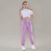 imageRolanko Girls Cargo Pants for Kids Loose Streetwear Hip Hop Dance Cotton Cargo Jogger Pants for Kids 415 YearsLight Purple