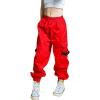 imageRolanko Girls Cargo Pants for Kids Loose Streetwear Hip Hop Dance Cotton Cargo Jogger Pants for Kids 415 YearsRed