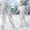 imageRolanko Girls Cargo Pants for Kids Loose Streetwear Hip Hop Dance Cotton Cargo Jogger Pants for Kids 415 YearsSilver