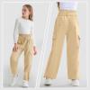 imageRolanko Girls Corduroy Cargo Pants Wide Leg Cargo Trousers Streetwear Kids Pants Joggers with Pockets 415 YApricot