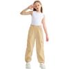 imageRolanko Girls Corduroy Cargo Pants Wide Leg Cargo Trousers Streetwear Kids Pants Joggers with Pockets 415 YApricot