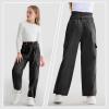 imageRolanko Girls Corduroy Cargo Pants Wide Leg Cargo Trousers Streetwear Kids Pants Joggers with Pockets 415 YBlack