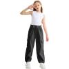 imageRolanko Girls Corduroy Cargo Pants Wide Leg Cargo Trousers Streetwear Kids Pants Joggers with Pockets 415 YBlack