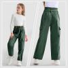 imageRolanko Girls Corduroy Cargo Pants Wide Leg Cargo Trousers Streetwear Kids Pants Joggers with Pockets 415 YGreen
