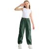 imageRolanko Girls Corduroy Cargo Pants Wide Leg Cargo Trousers Streetwear Kids Pants Joggers with Pockets 415 YGreen