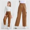 imageRolanko Girls Corduroy Cargo Pants Wide Leg Cargo Trousers Streetwear Kids Pants Joggers with Pockets 415 YKhaki