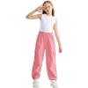 imageRolanko Girls Corduroy Cargo Pants Wide Leg Cargo Trousers Streetwear Kids Pants Joggers with Pockets 415 YPink