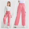 imageRolanko Girls Corduroy Cargo Pants Wide Leg Cargo Trousers Streetwear Kids Pants Joggers with Pockets 415 YPink