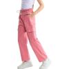 imageRolanko Girls Corduroy Cargo Pants Wide Leg Cargo Trousers Streetwear Kids Pants Joggers with Pockets 415 YPink