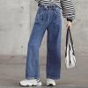 imageRolanko Girls Jeans Denim Elastic Wasit Wide Leg Baggy Pants Kids Clothes 414 YearsA1blue Solid