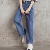 imageRolanko Girls Jeans Denim Elastic Wasit Wide Leg Baggy Pants Kids Clothes 414 YearsA1blue Solid