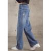 imageRolanko Girls Jeans Denim Elastic Wasit Wide Leg Baggy Pants Kids Clothes 414 YearsA2blue Hole