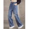 imageRolanko Girls Jeans Denim Elastic Wasit Wide Leg Baggy Pants Kids Clothes 414 YearsA2blue Hole