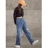 imageRolanko Girls Jeans Denim Elastic Wasit Wide Leg Baggy Pants Kids Clothes 414 YearsA2blue Hole