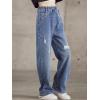 imageRolanko Girls Jeans Denim Elastic Wasit Wide Leg Baggy Pants Kids Clothes 414 YearsA2blue Hole
