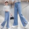 imageRolanko Girls Jeans Denim Elastic Wasit Wide Leg Baggy Pants Kids Clothes 414 YearsA3blue Split