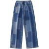 imageRolanko Girls Jeans Denim Elastic Wasit Wide Leg Baggy Pants Kids Clothes 414 YearsA4blue Patchw
