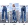 imageRolanko Girls Jeans Denim Elastic Wasit Wide Leg Baggy Pants Kids Clothes 414 YearsA4blue Patchw