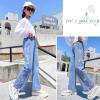 imageRolanko Girls Jeans Denim Elastic Wasit Wide Leg Baggy Pants Kids Clothes 414 YearsB7colorful Butterfly
