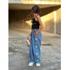 imageRolanko Girls Jeans Denim Elastic Wasit Wide Leg Baggy Pants Kids Clothes 414 YearsB7colorful Butterfly