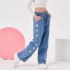 imageRolanko Girls Jeans Denim Elastic Wasit Wide Leg Baggy Pants Kids Clothes 414 YearsB7colorful Butterfly