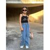 imageRolanko Girls Jeans Denim Elastic Wasit Wide Leg Baggy Pants Kids Clothes 414 YearsB7colorful Butterfly