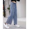 imageRolanko Girls Jeans Denim Elastic Wasit Wide Leg Baggy Pants Kids Clothes 414 YearsBluethreebutton