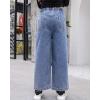 imageRolanko Girls Jeans Denim Elastic Wasit Wide Leg Baggy Pants Kids Clothes 414 YearsBluethreebutton